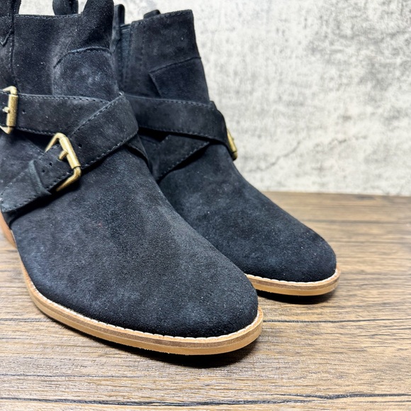 Cole Haan black suede Jensynn booties, buckle black leather ankle boots, size 8 - Picture 5 of 7